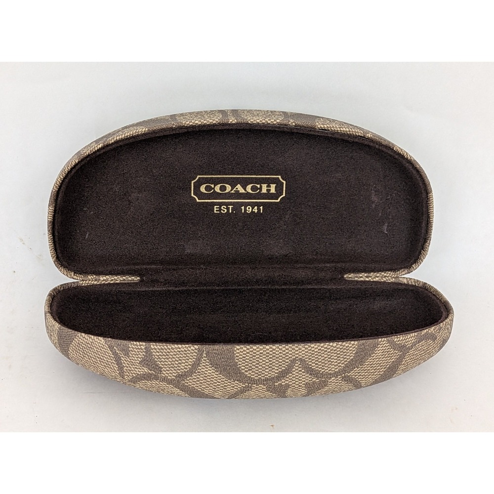 Coach Eyeglass Sunglasses Case Classic Logo Monogram Hard Clamshell Brown - Picture 2 of 4